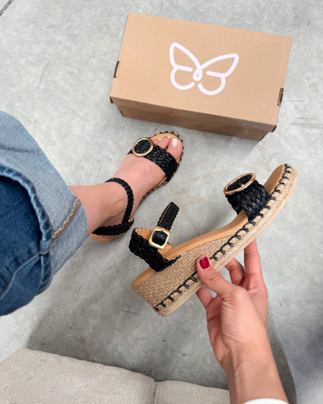 201Y Sandalia Sintético Trenza Negro