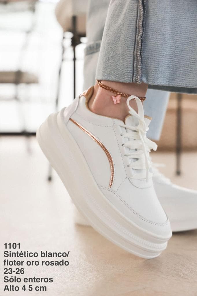 Calzado1101 Sintético Blanco/Floter Oro Rosado - Mayoreo Calzado Andy2024 sin marca TENIS
