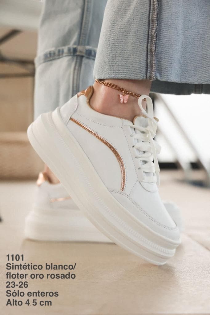 Calzado1101 Sintético Blanco/Floter Oro Rosado - Mayoreo Calzado Andy2024 sin marca TENIS