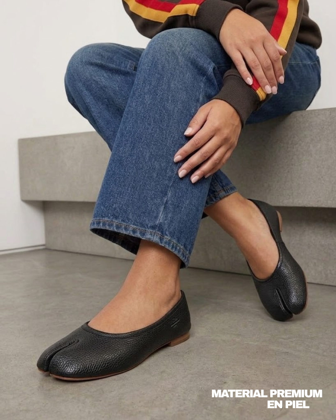 4801R Tabbi Piel Negro zapato estilo japones hecho con material de alta calidad