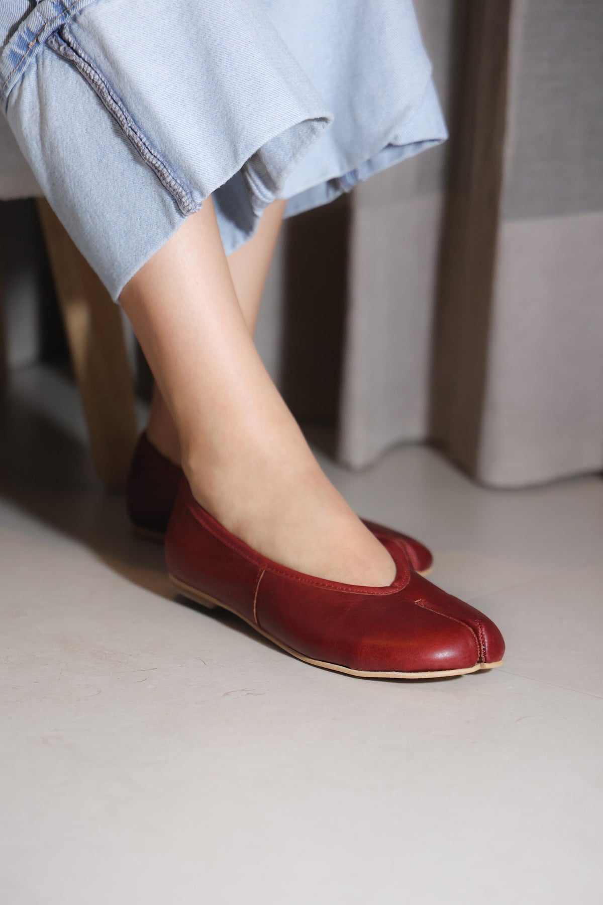 4801R Tabbi Piel Floter Vino Zapato Estilo Japones