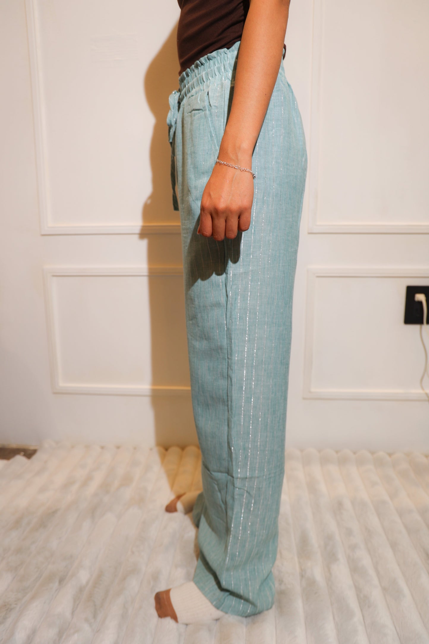 1873 pantalon con rayas azul aqua tela fresca