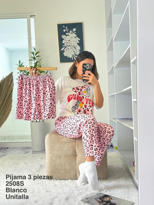 2508S Pijama Set 3 Piezas Blanco Unitalla - Mayoreo Calzado AndyPIJAMA
