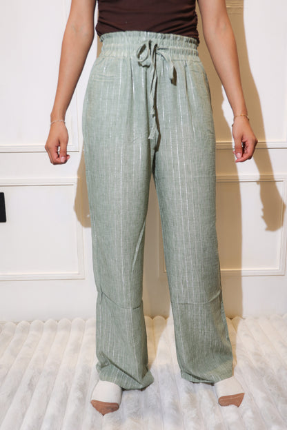 1873 pantalon con rayas verde tela fresca