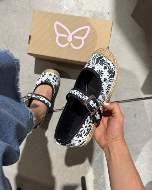 135DF Casual Sintético Textil Flores Blanco/Negro