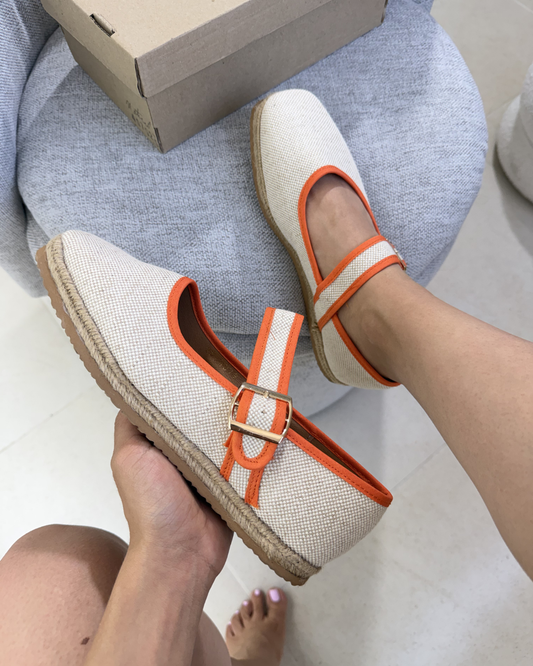 5079R Casual Sintético Arpillera Natural/Naranja