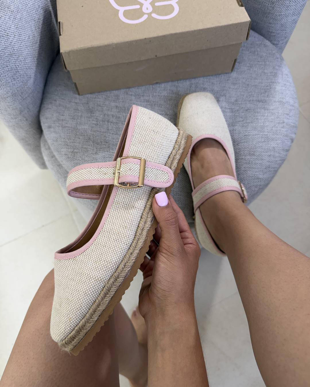 5079R Casual Sintético Arpillera Natural/Rosa