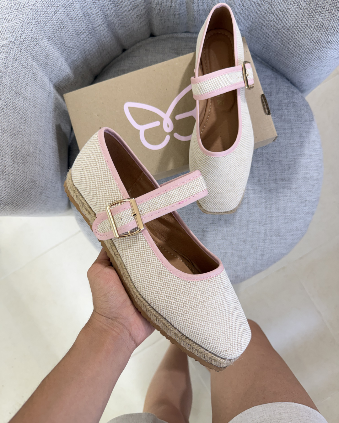 5079R Casual Sintético Arpillera Natural/Rosa