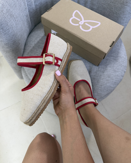 5079R Casual Sintético Arpillera Natural/Rojo