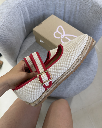 5079R Casual Sintético Arpillera Natural/Rojo