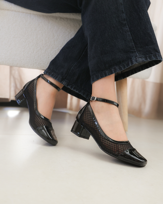 250AR Zapatilla Sintético Malla Negro/Charol Negro