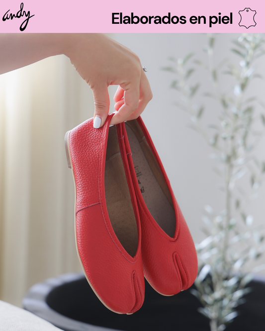 4801R Tabbi Piel Rojo Zapato Estilo Japones