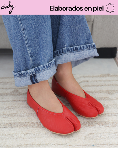 4801R Tabbi Piel Rojo Zapato Estilo Japones