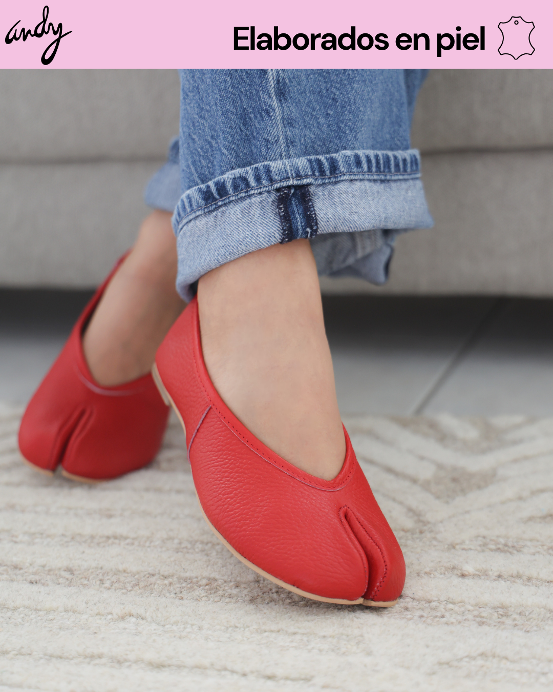 4801R Tabbi Piel Rojo Zapato Estilo Japones