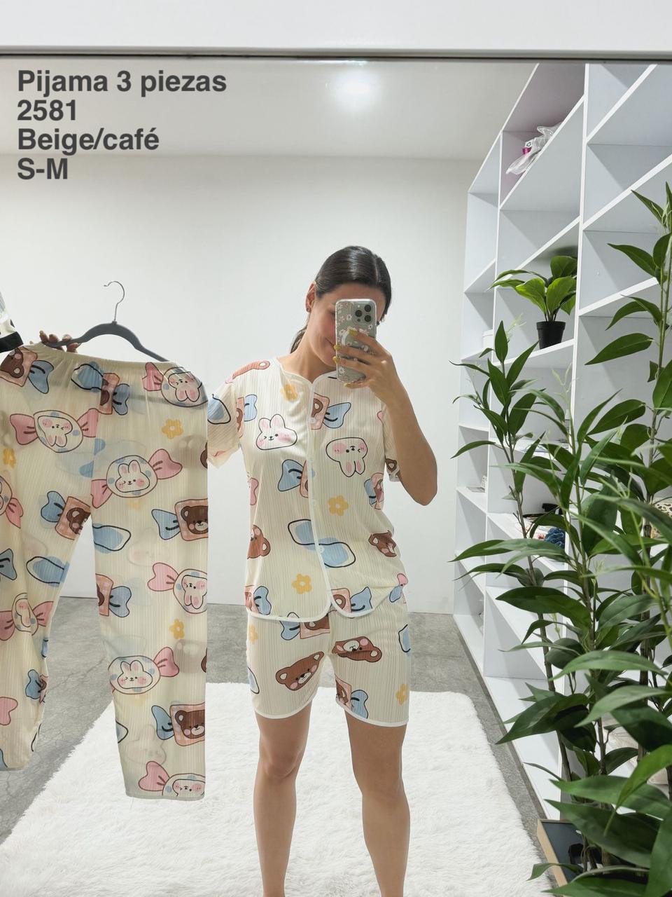 2581 Pijama 3 Piezas Beige/Café