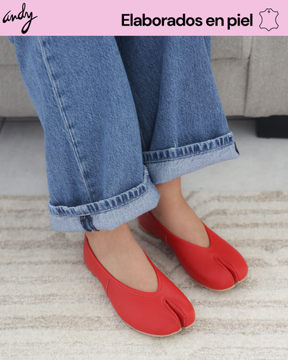 4801R Tabbi Piel Rojo Zapato Estilo Japones