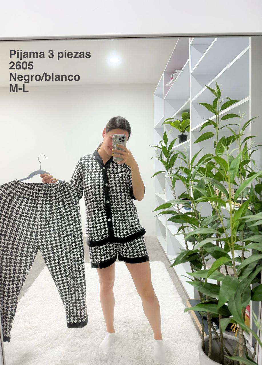 2605 Pijama 3 Piezas Negro/Blanco
