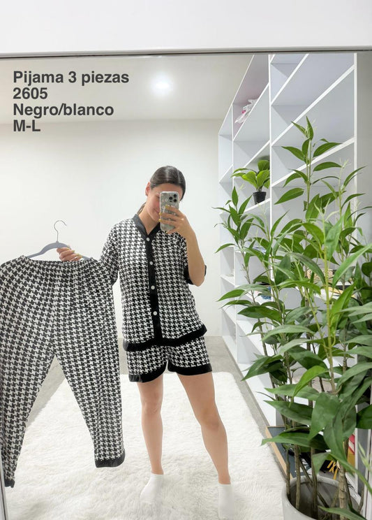2605 Pijama 3 Piezas Negro/Blanco