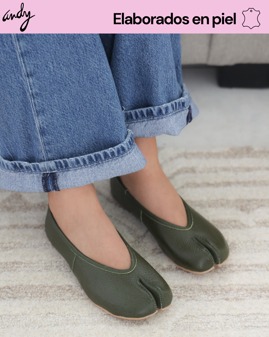 4801R Tabbi Piel Verde Zapato Estilo Japones