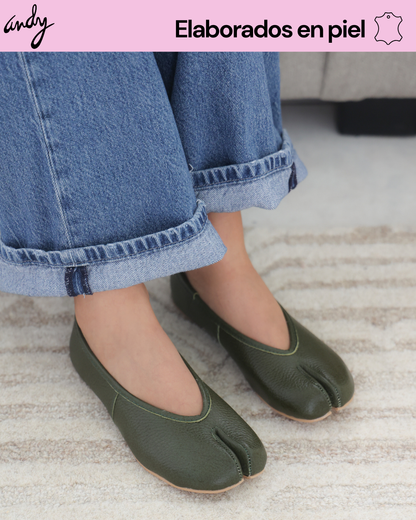 4801R Tabbi Piel Verde Zapato Estilo Japones