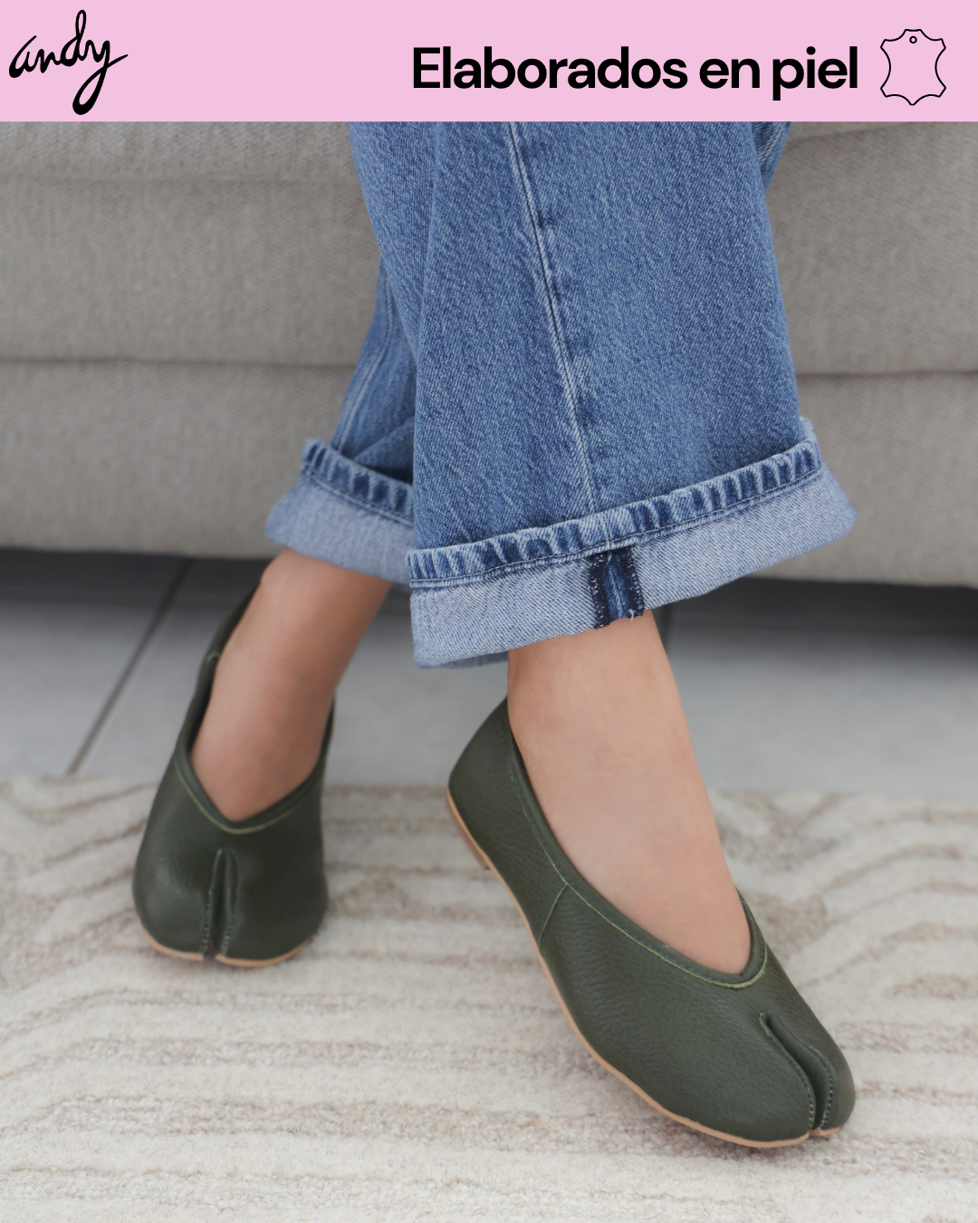 4801R Tabbi Piel Verde Zapato Estilo Japones