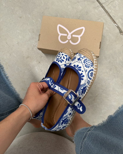 135DF Casual Sintético Textil Flores Blanco/Azul
