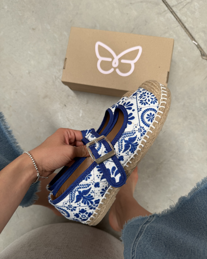 135DF Casual Sintético Textil Flores Blanco/Azul