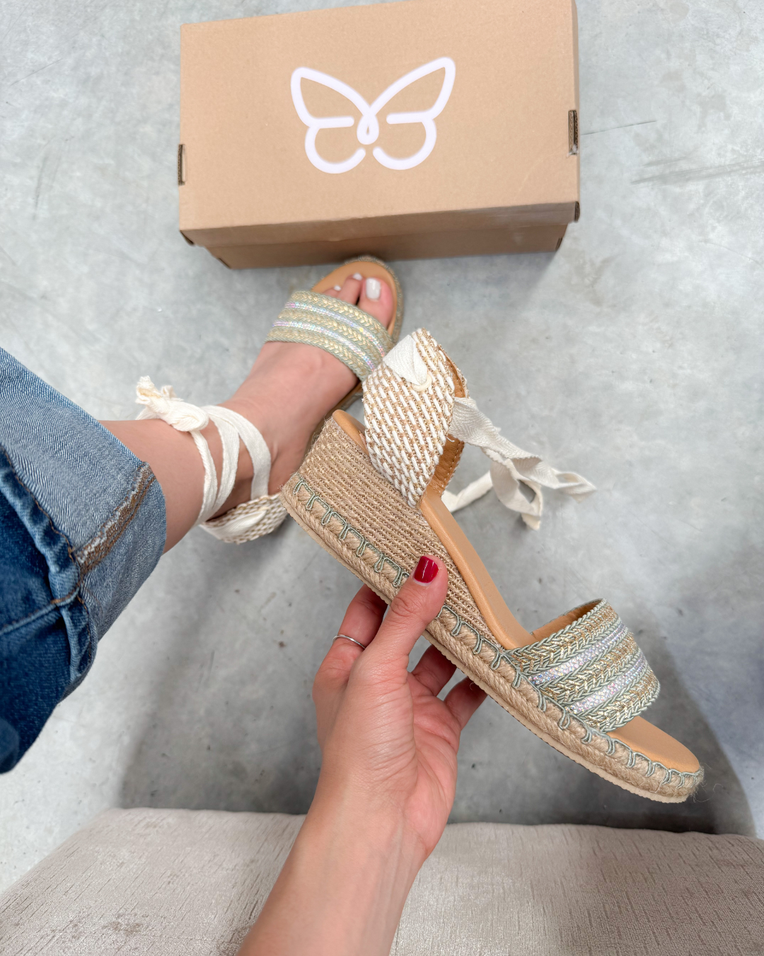 200Y Sandalia Sintético Yute Azteca Piedras Verde Jade