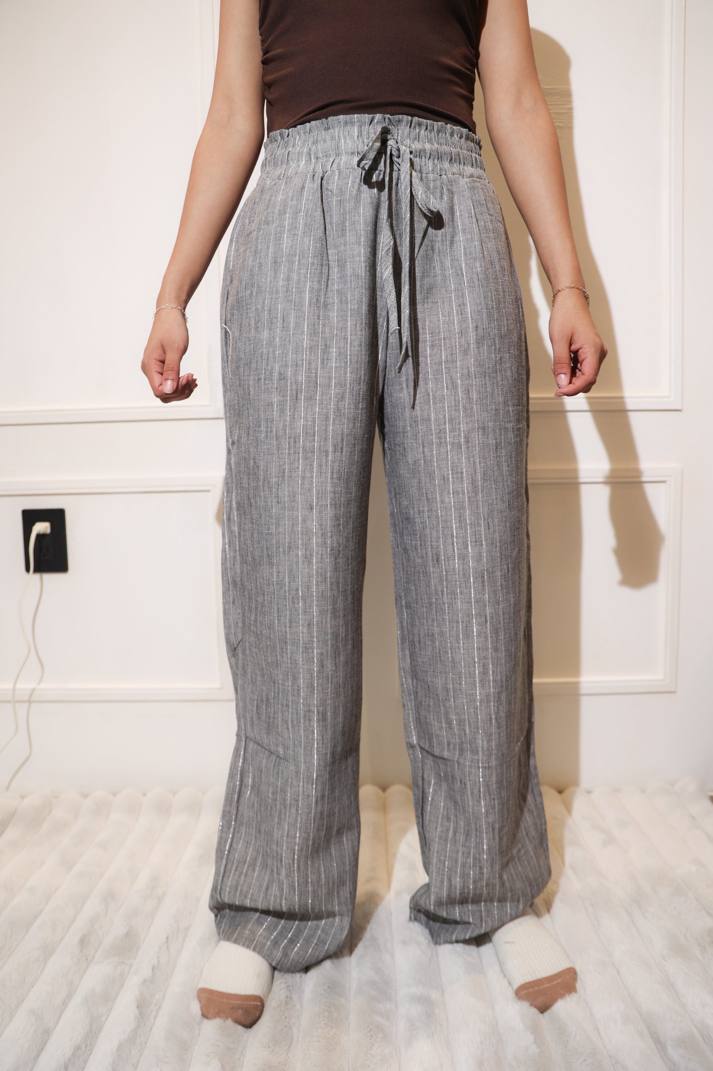 1873 pantalon con rayas gris tela fresca