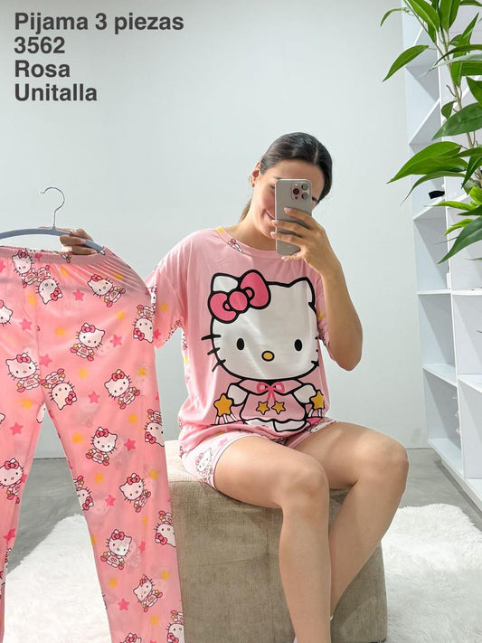 3562 Pijama 3 Piezas Rosa