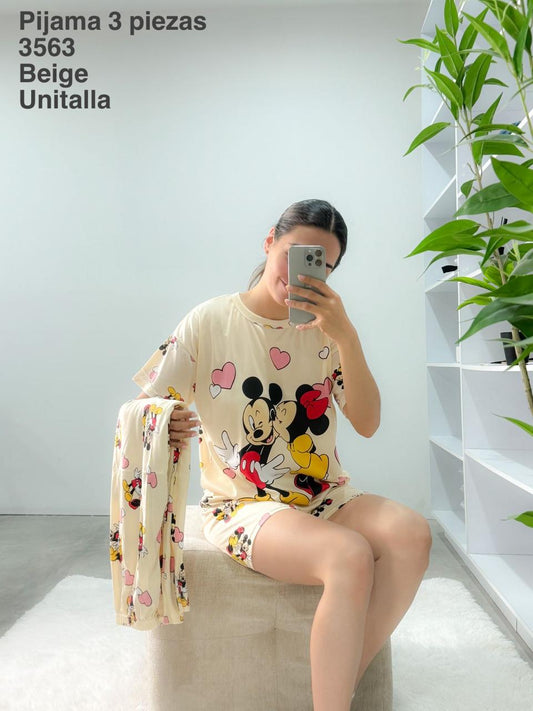 3563 Pijama 3 Piezas Beige