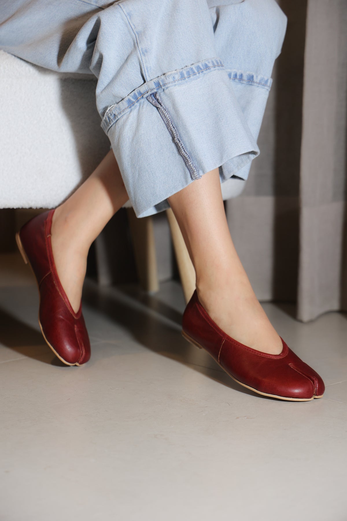 4801R Tabbi Piel Floter Vino Zapato Estilo Japones