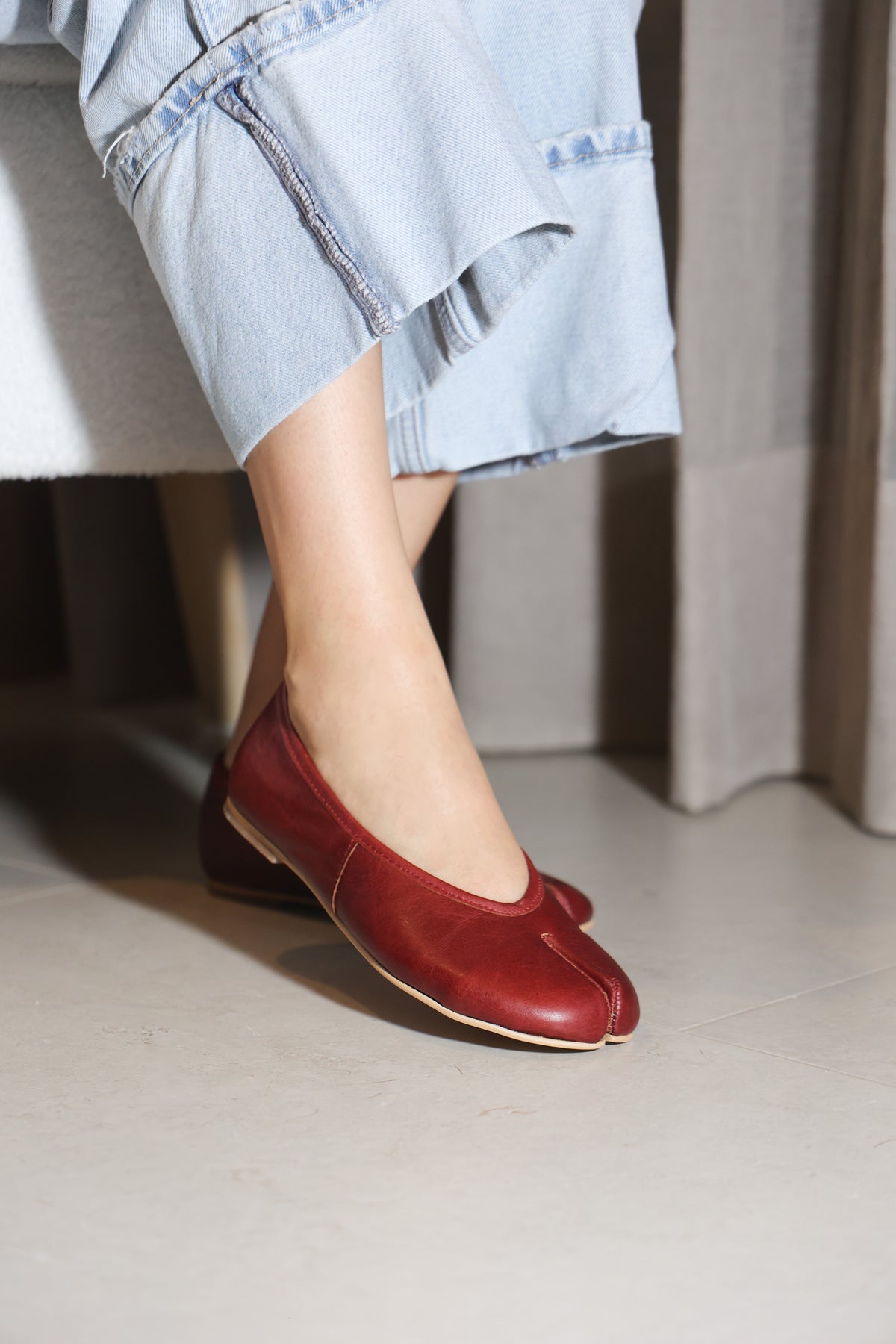 4801R Tabbi Piel Floter Vino Zapato Estilo Japones