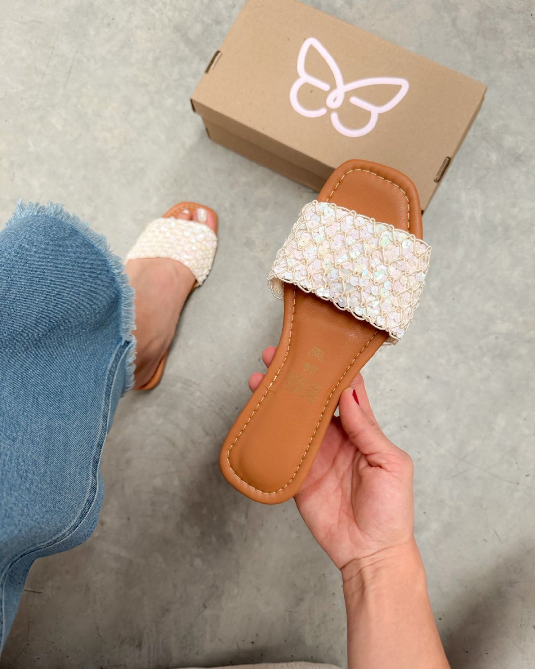 527R Sandalia Lentejuela Blanco