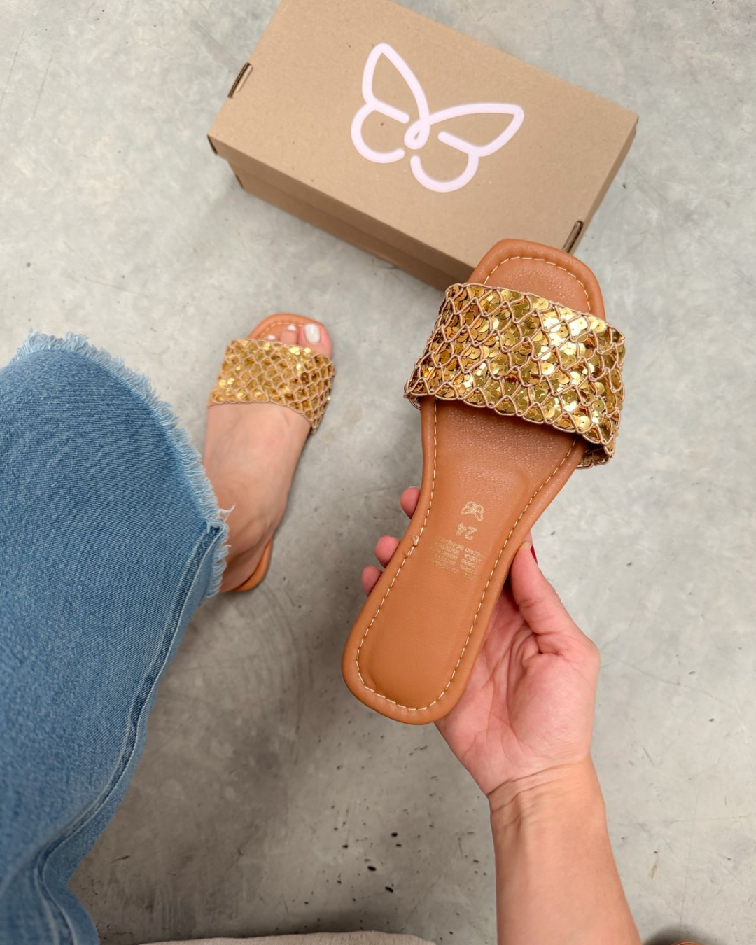 527R Sandalia Lentejuela Oro