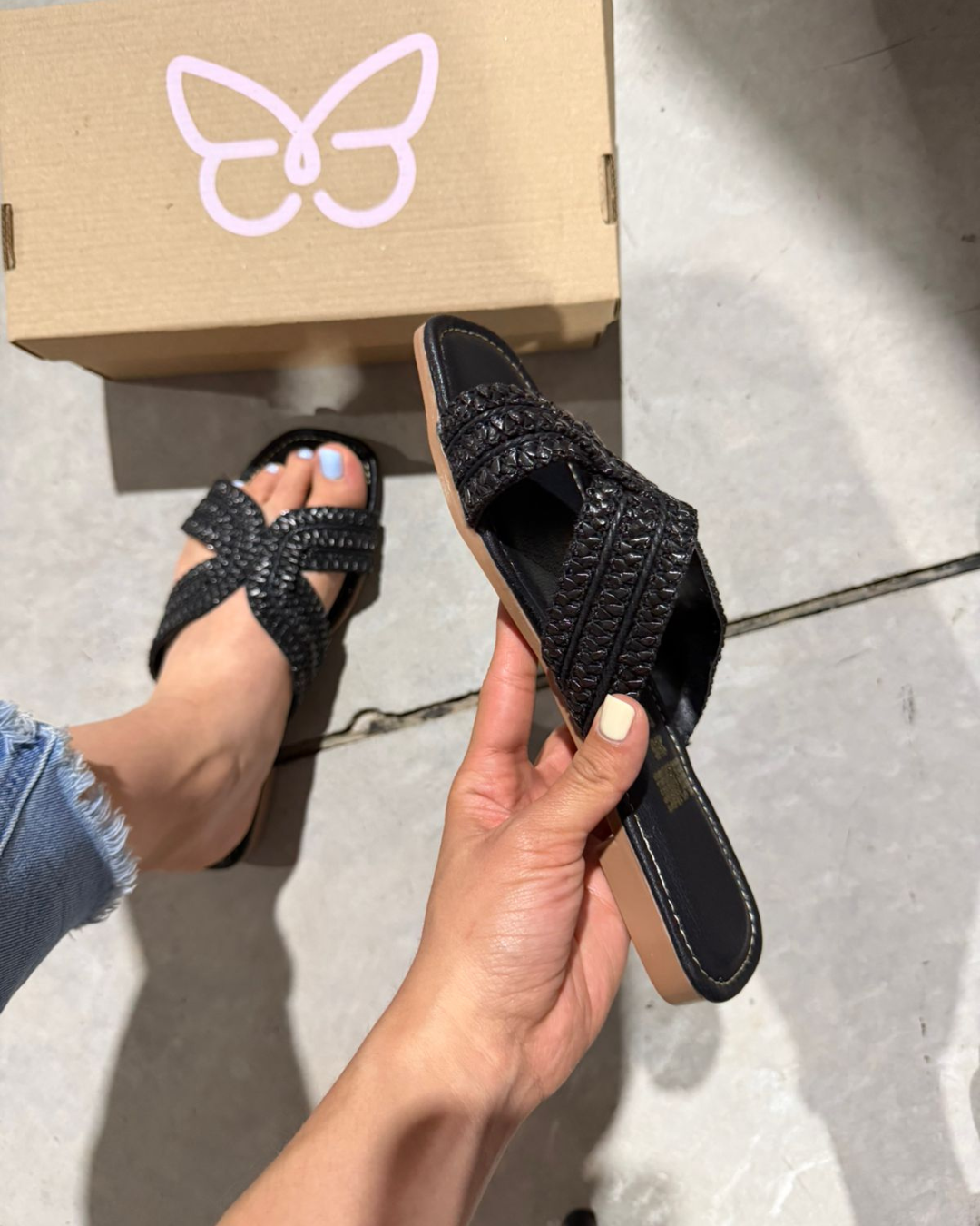 534R Sandalia Textil Tejido Negro