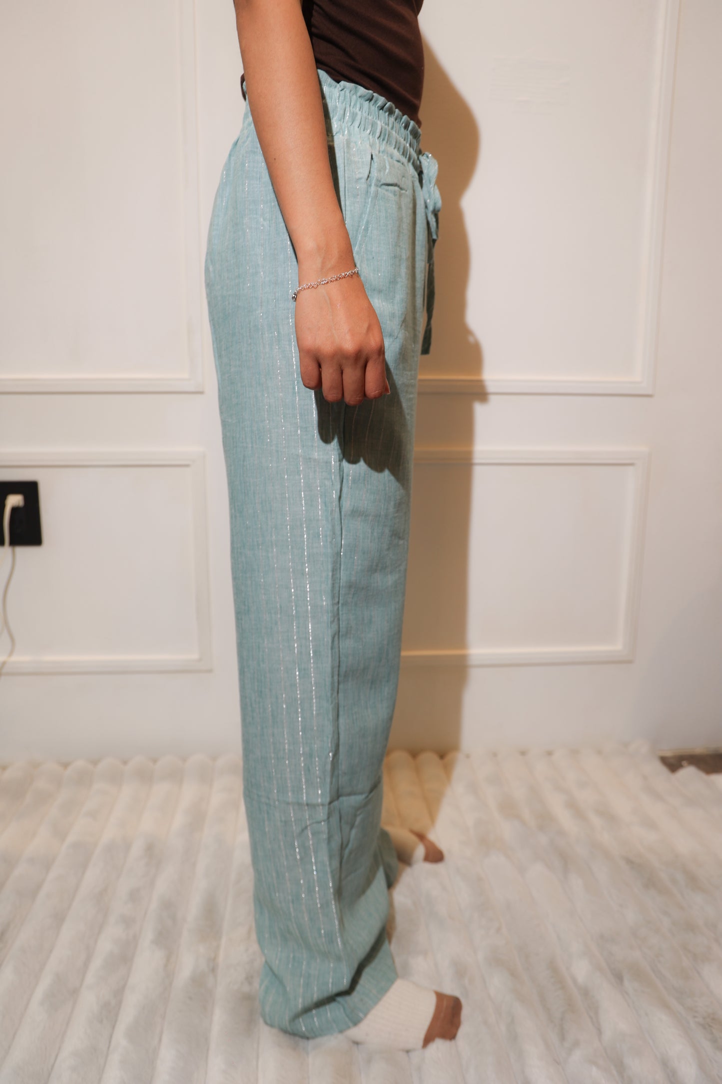1873 pantalon con rayas azul aqua tela fresca