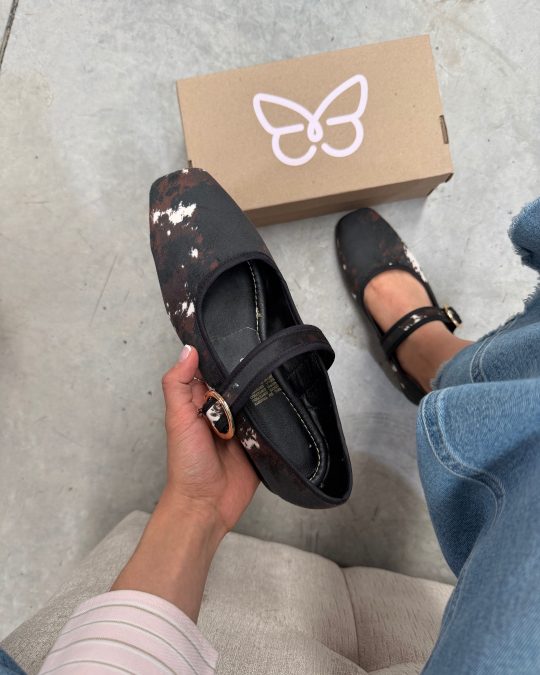 4070 Zapato Casual Terciopelo Estampado Negro / Café