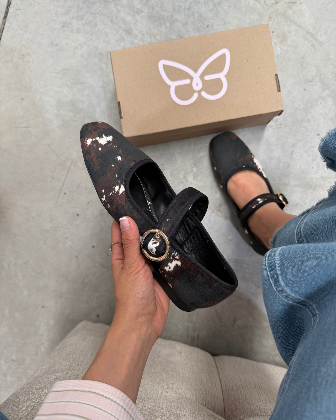 4070 Zapato Casual Terciopelo Estampado Negro / Café