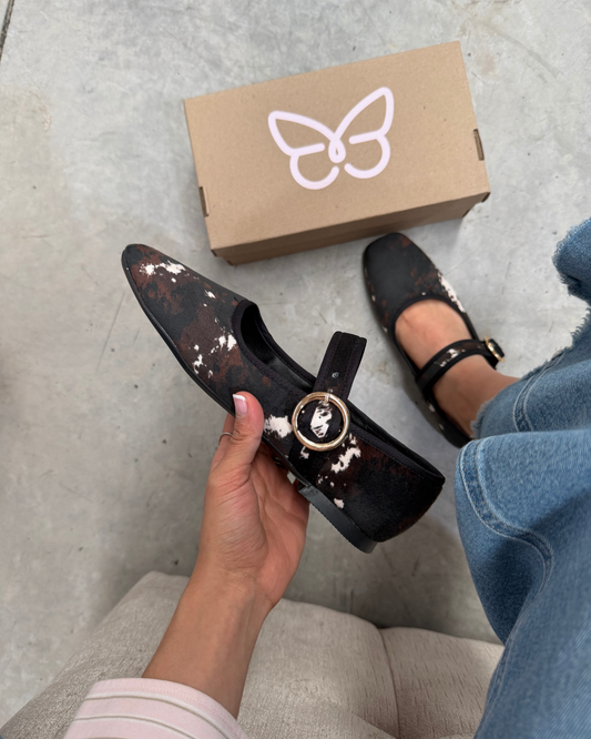 4070 Zapato Casual Terciopelo Estampado Negro / Café