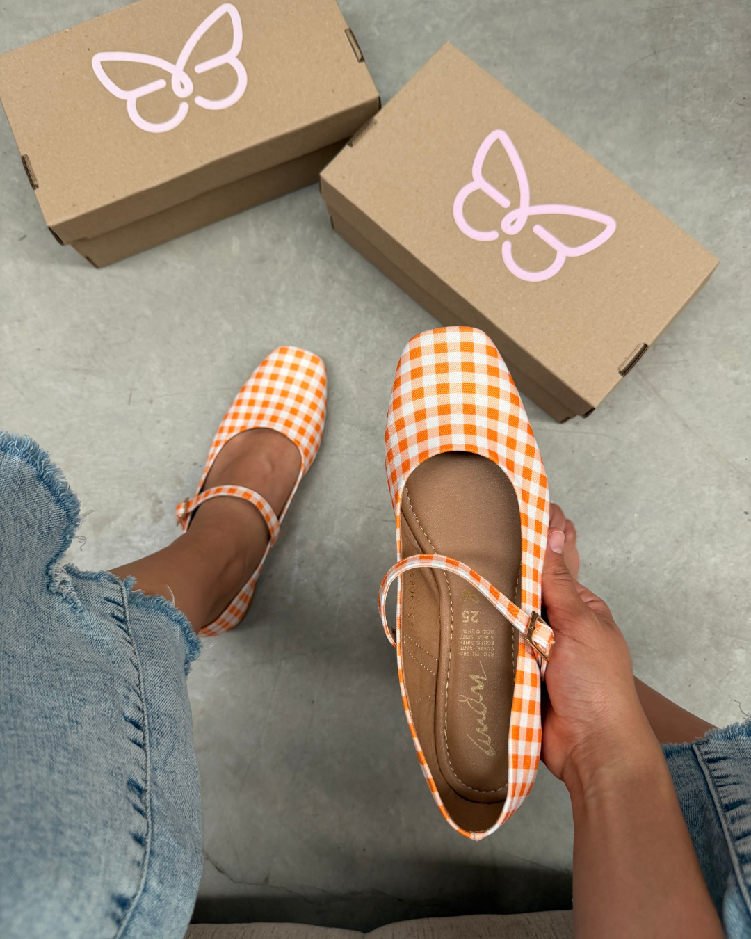 4069R Casual Sintético Textil Cuados Naranja/Blanco