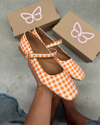4069R Casual Sintético Textil Cuados Naranja/Blanco