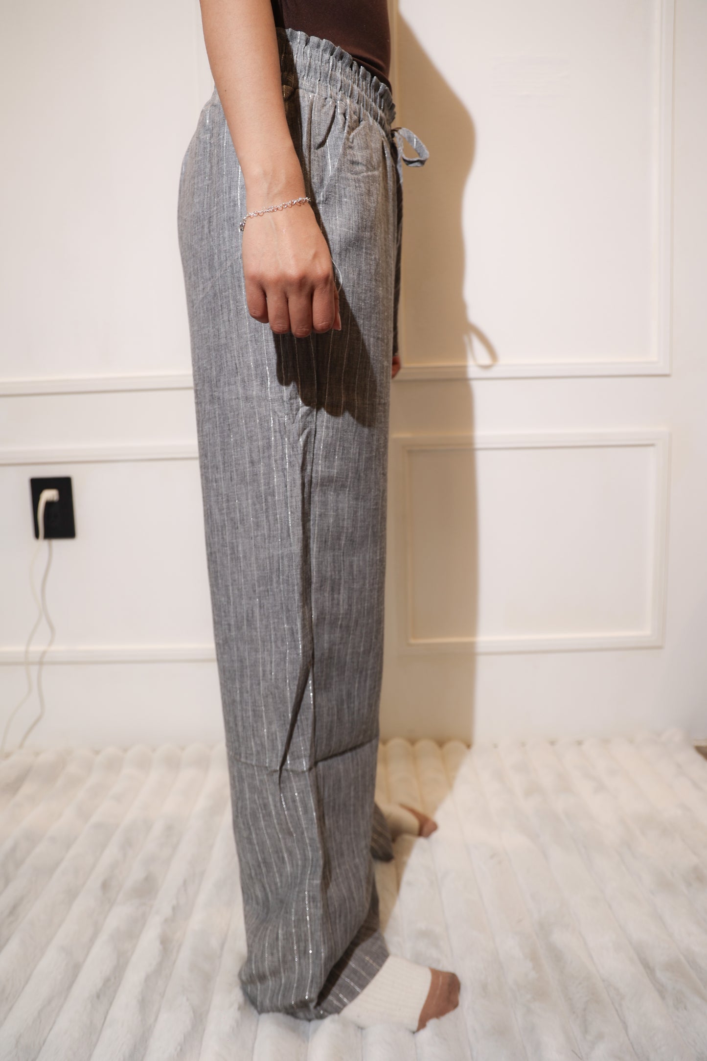 1873 pantalon con rayas gris tela fresca