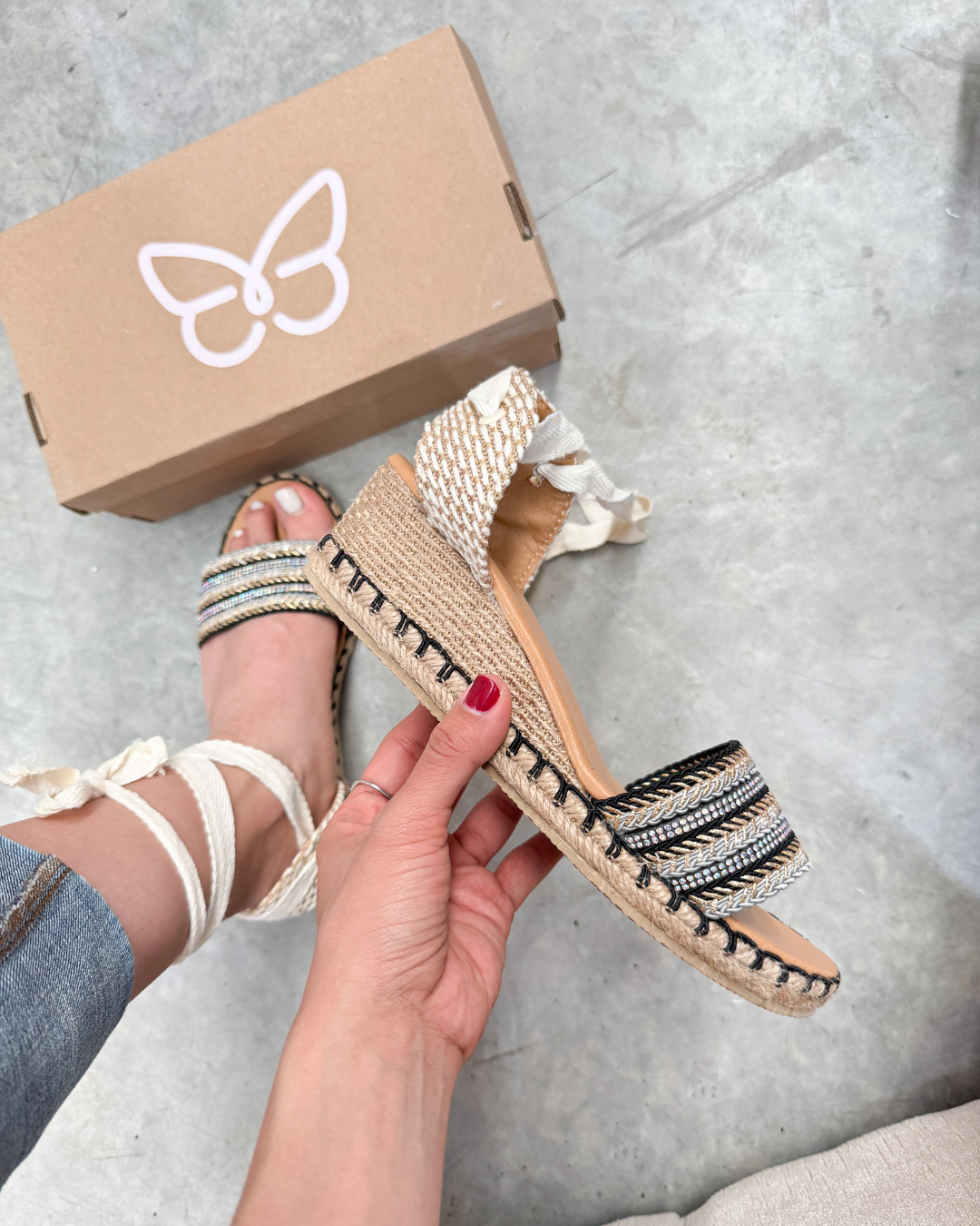 200Y Sandalia Sintético Yute Azteca Piedras Negro