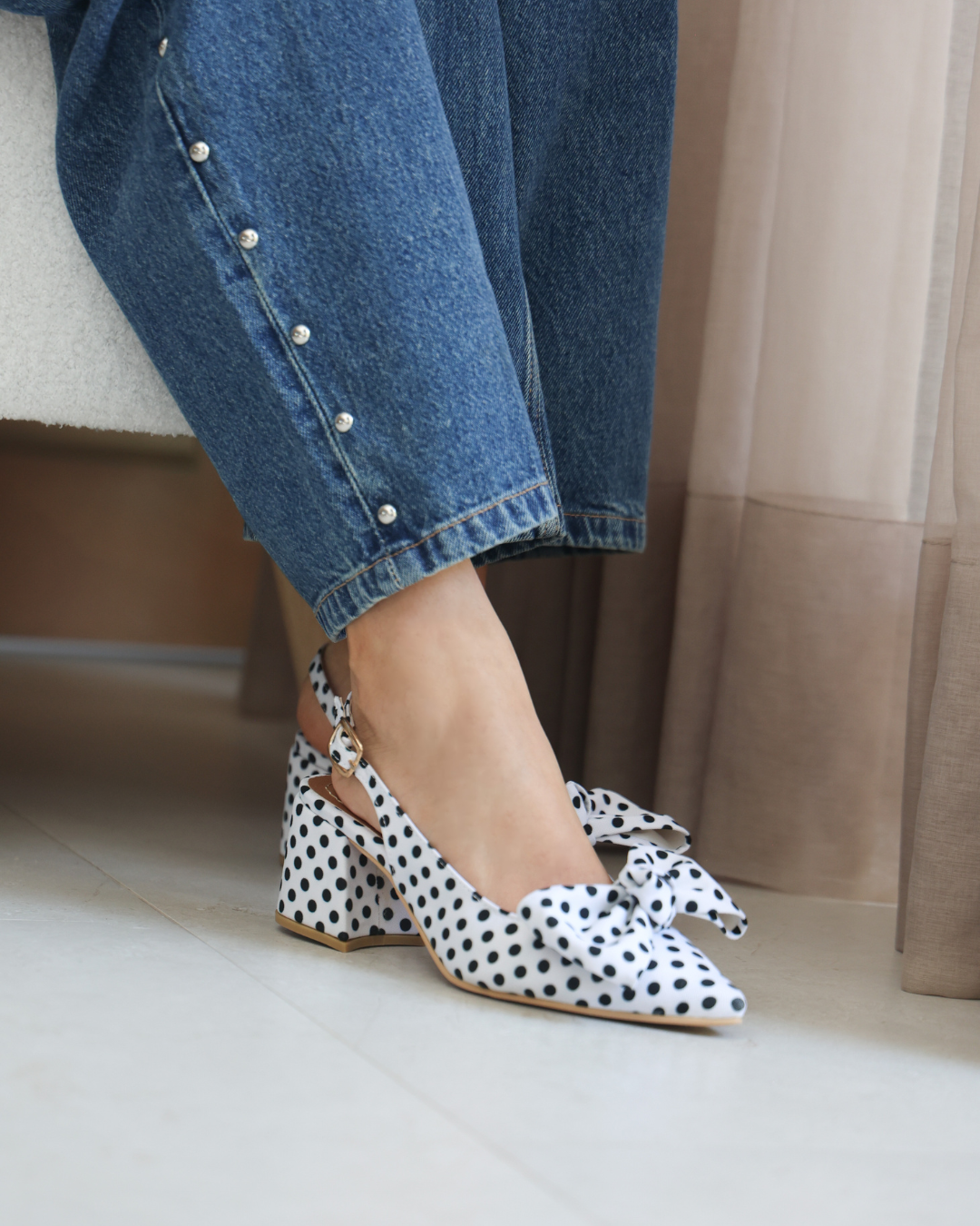 858R Zapatilla Sintético Textil Mini Lunares Blanco/Negro