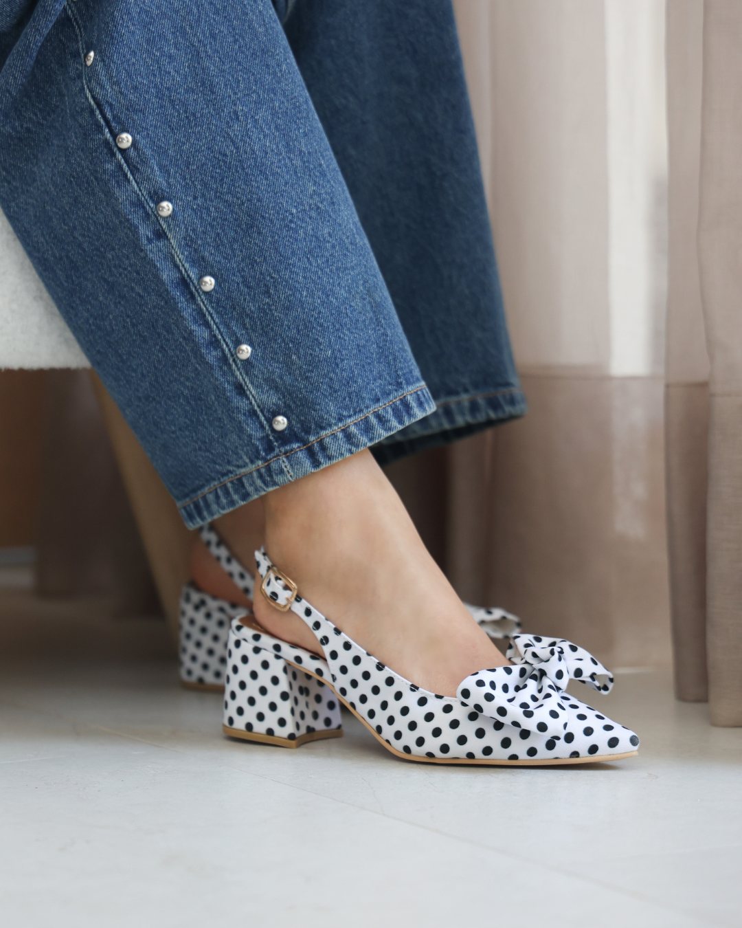 858R Zapatilla Sintético Textil Mini Lunares Blanco/Negro