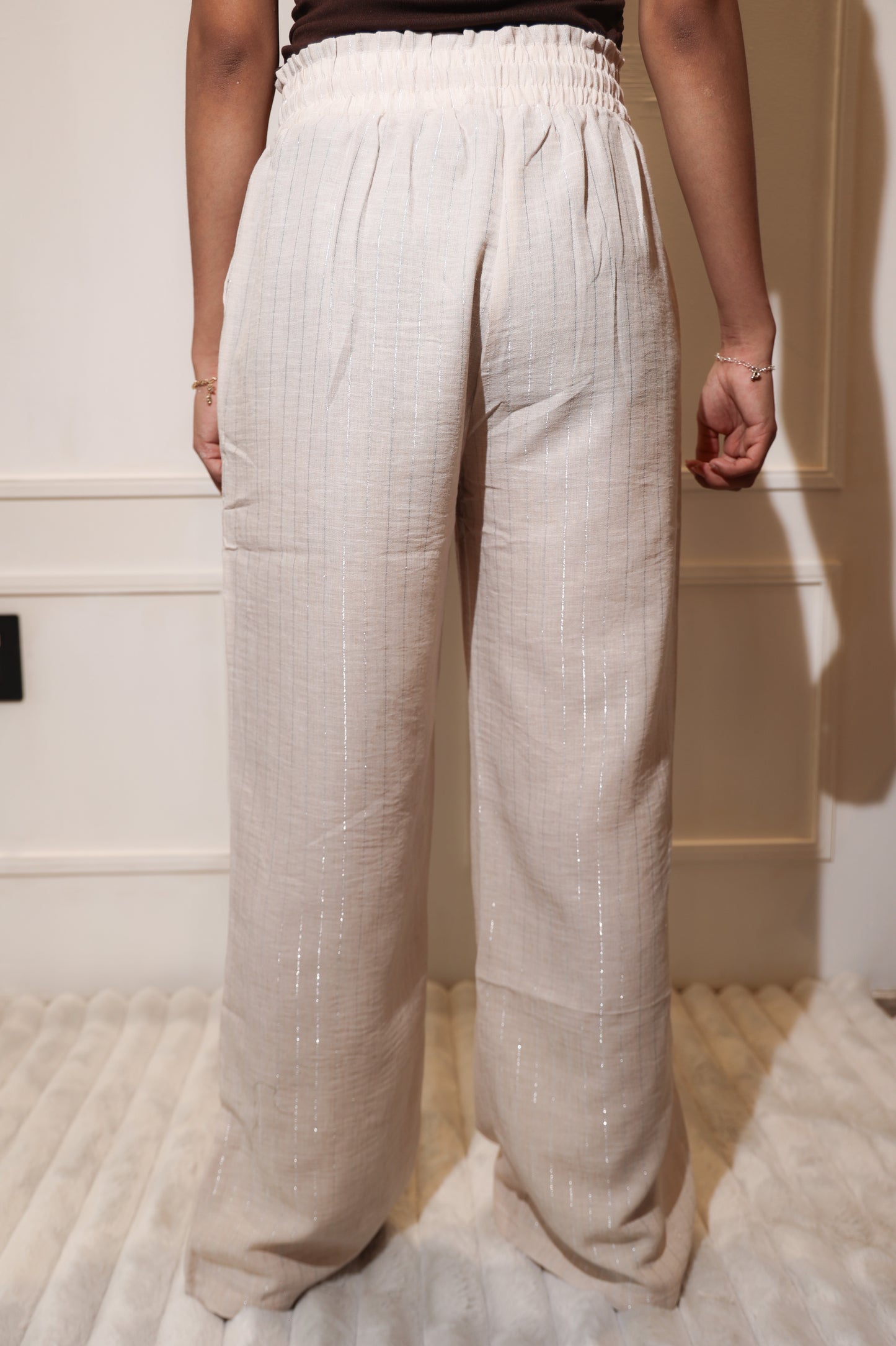 1873 pantalon con rayas beige tela fresca