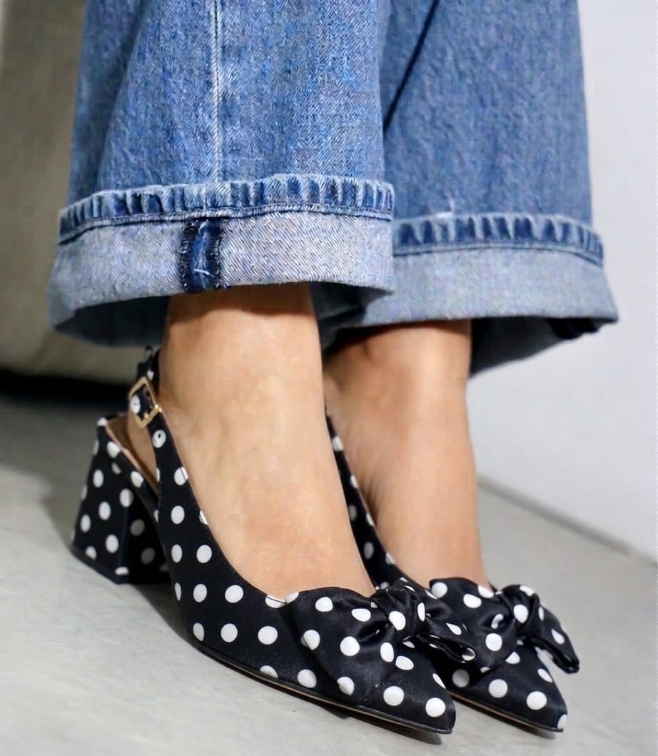 858R Zapatilla Sintético Lunares Vintage Polka Negro/Blanco