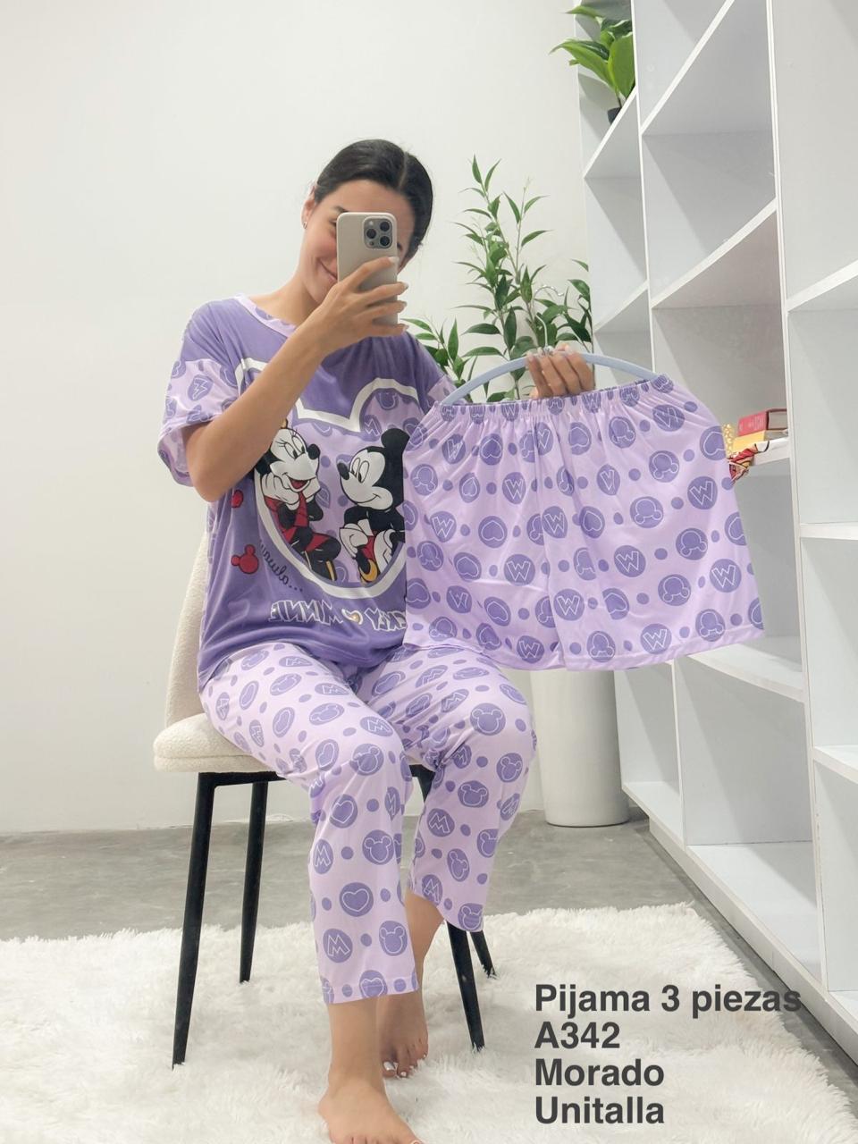 A342 Pijama Set 3 Piezas Morado Unitalla - Mayoreo Calzado AndyPIJAMA