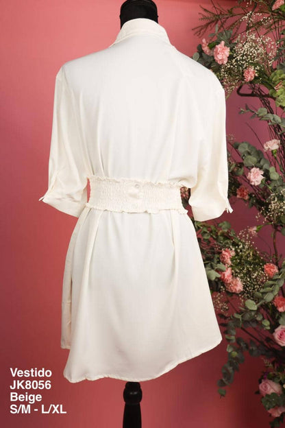 JK8056 Vestido Beige - Mayoreo Calzado AndyROPA